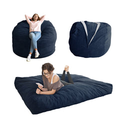 MAXYOYO 4ft Convertible Bean Bag Bed, Corduroy Huge Bean Bag Bed Full, Navy