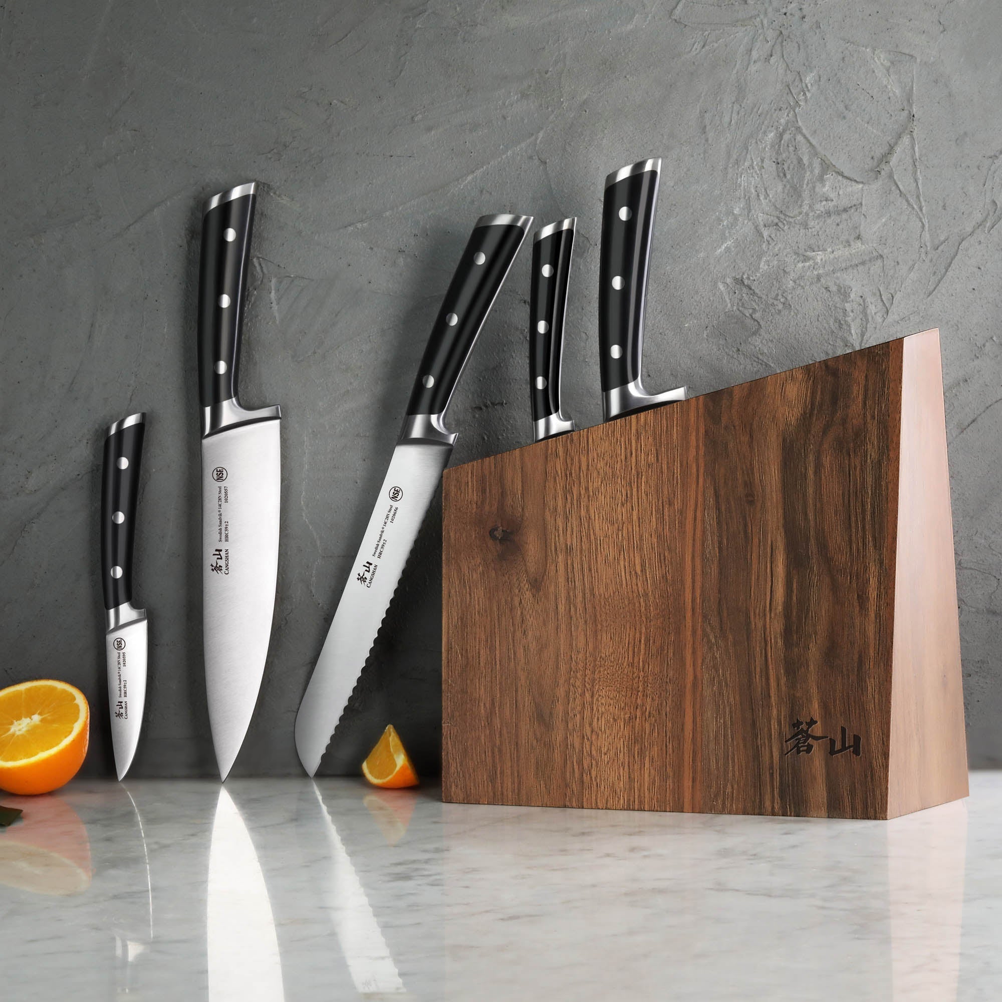 TS Series 6-Piece Knife Block Set, Forged Swedish 14C28N Steel, Walnut Block, 1024876