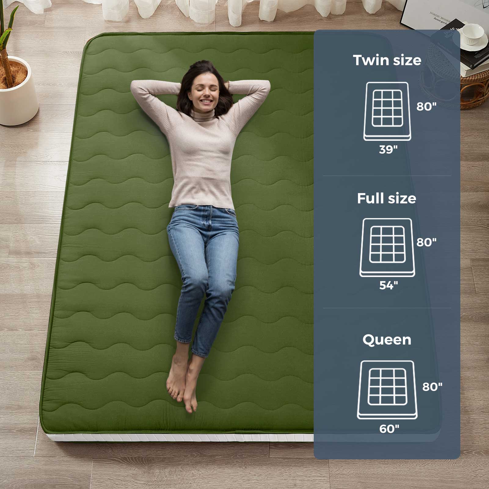 MAXYOYO Padded Japanese Floor Mattress, Green Foldable Roll Up Futon Mattress