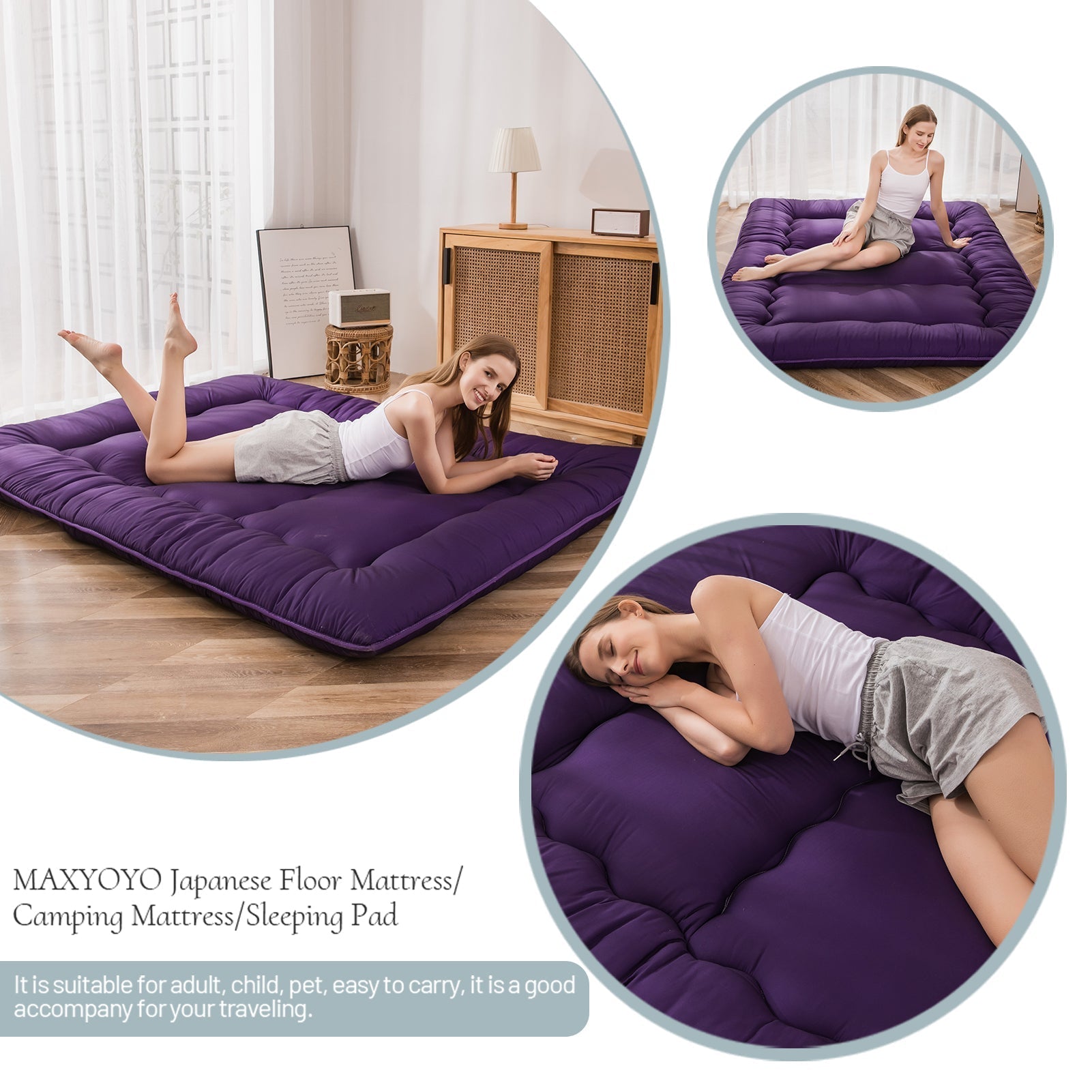 MAXYOYO Japanese Floor Futon Mattress, Dark Purple