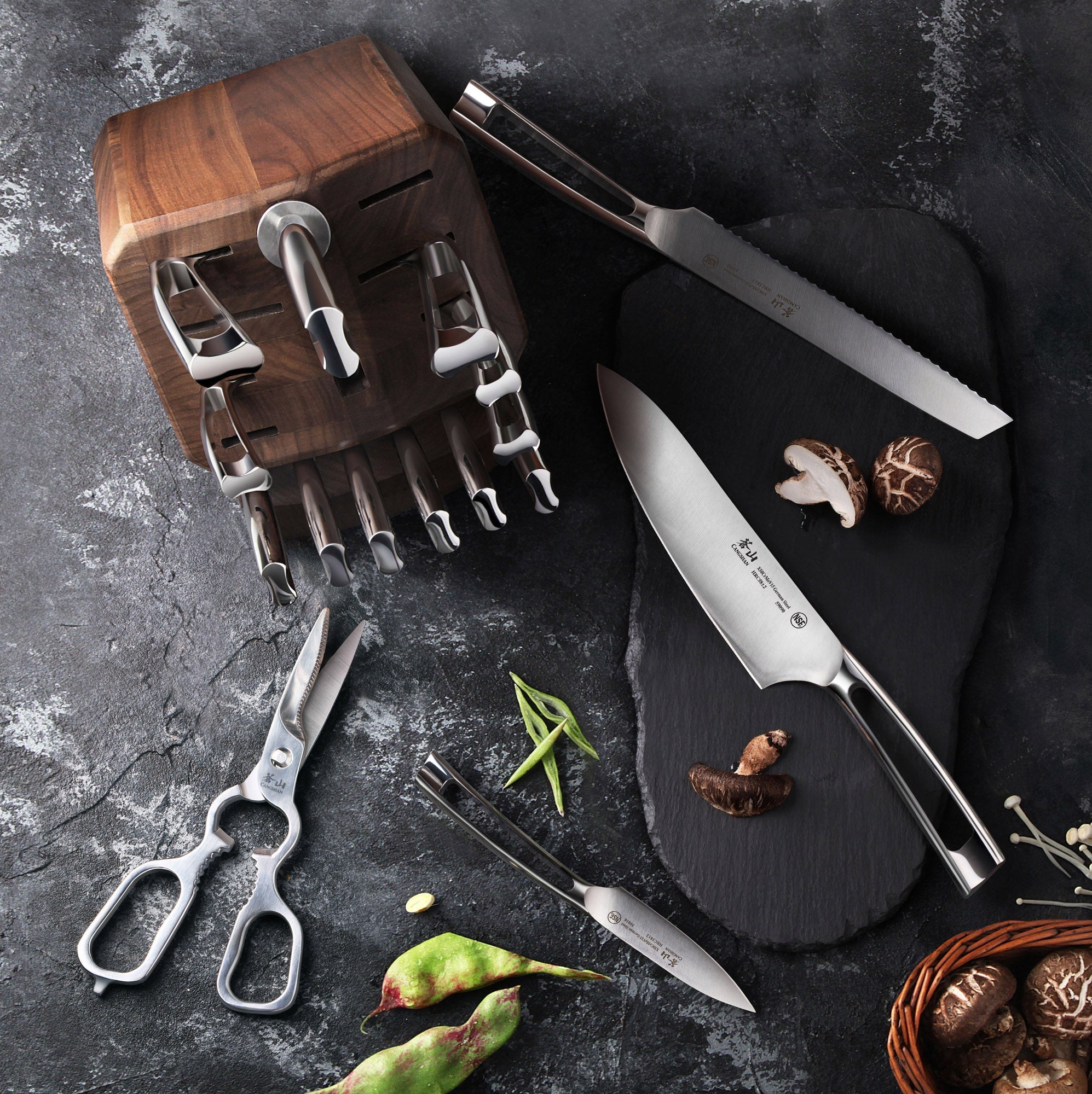 N1 Series 17-Piece Knife Block Set, Walnut, Forged German Steel, 1024784