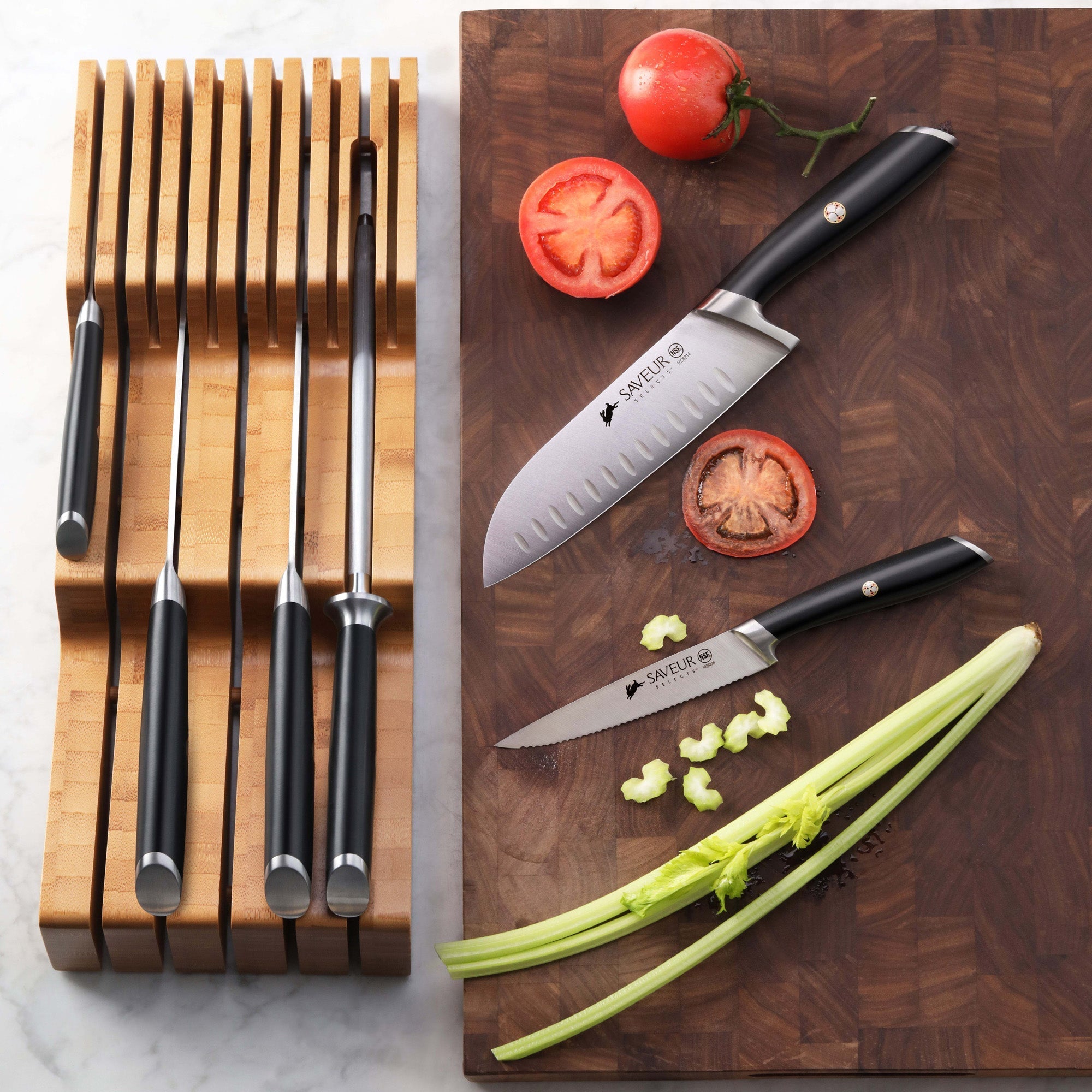 Saveur Selects 6-Piece Knife Set with Bamboo in Drawer Storage Knife Block, 1026306