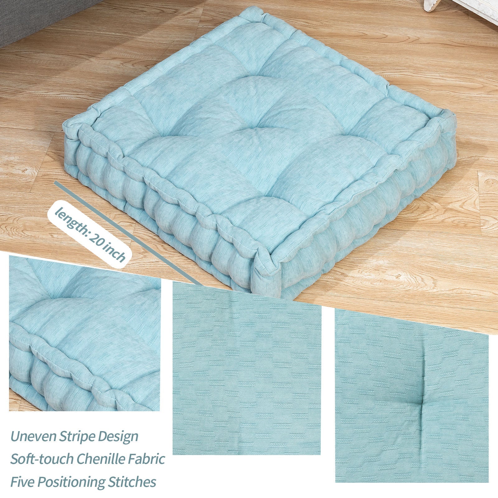 MAXYOYO Square Chenille Floor Pillow, Sky Blue, 20"x20"x5.5"