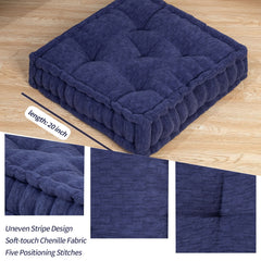 MAXYOYO Square Chenille Floor Pillow, Navy, 20"x20"x5.5"