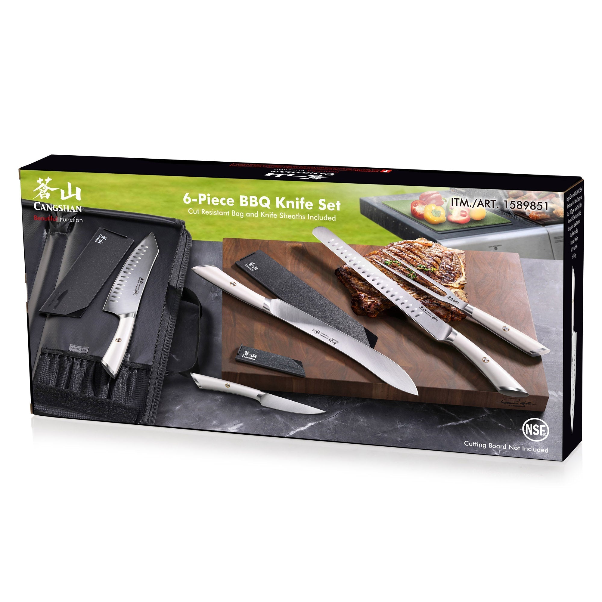 ELBERT Series 6-Piece BBQ Knife Kit with Black Knife Bag, Forged German Steel