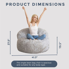 MAXYOYO Giant Bean Bag Chair, Faux Fur Bean Bag Couch for Adults, Accent Chair with Pocket, Grey