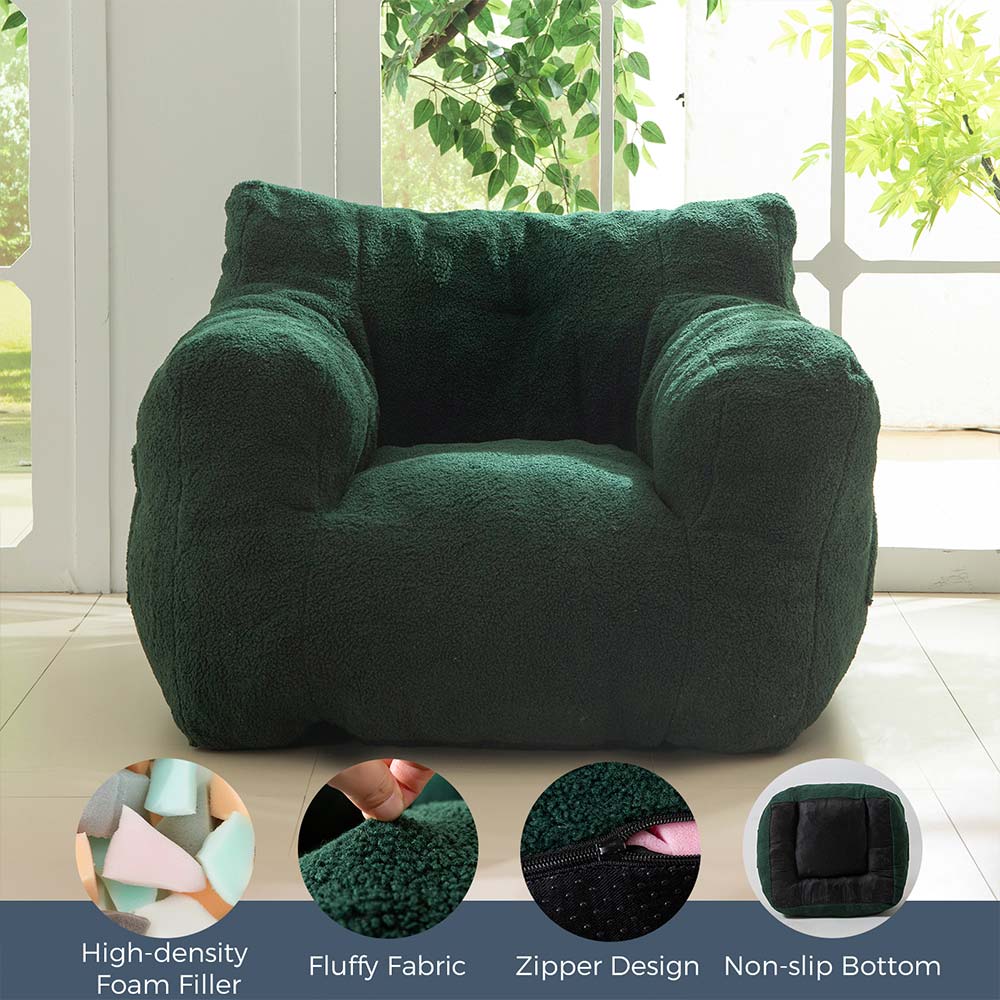 MAXYOYO Sherpa Bean Bag Chair, Boucle Tufted Bean Bag Couch, Living Room Lazy Bean Bag Chair for Adults Kids, Green