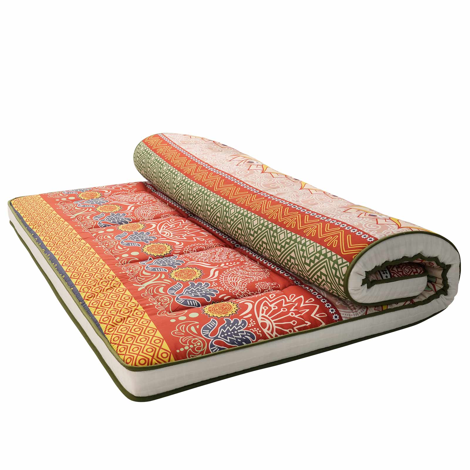 MAXYOYO Bohemian Retro Japanese Floor Mattress, Lotus Printed Roll Up Futon Mattress