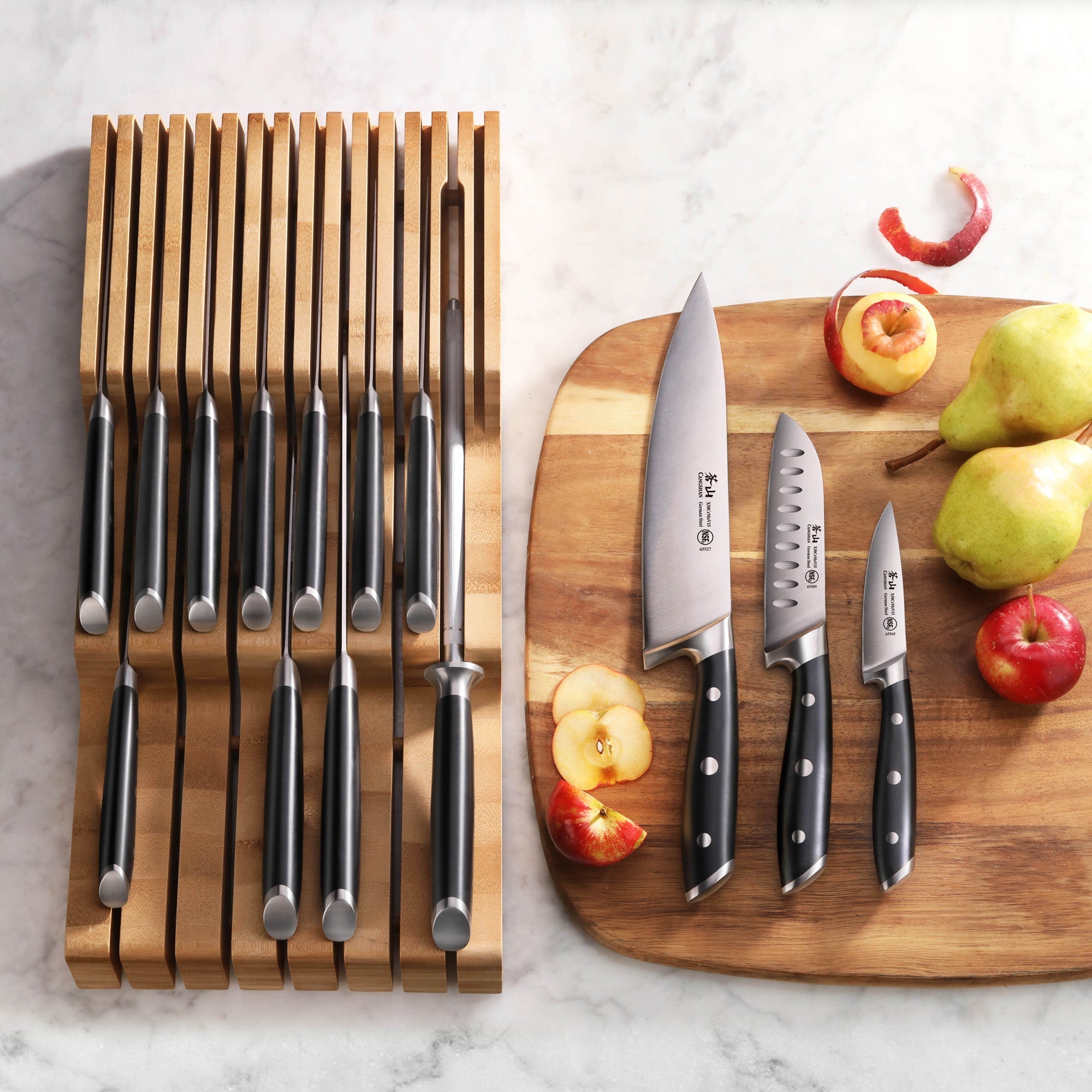 ALPS Series 15-Piece In-Drawer Knife Set with Bamboo Tray, Forged German Steel