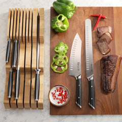 HELENA Series 8-Piece In-Drawer BBQ Knife Set, Forged German Steel, Bamboo Tray