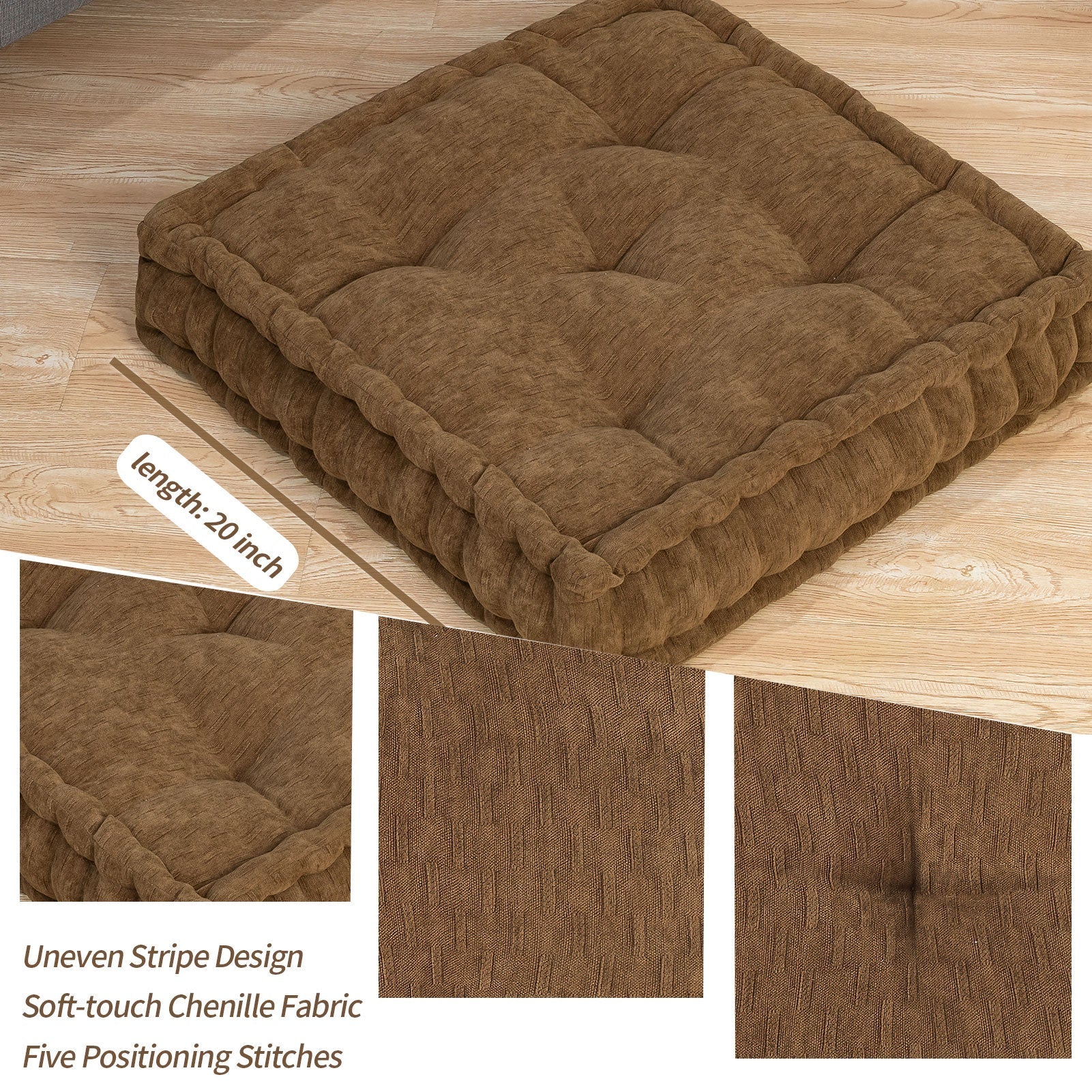 MAXYOYO Square Chenille Floor Pillow, Coffee, 20"x20"x5.5"