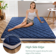 MAXYOYO Full Size Japanese Floor Mattress Quilted Mattress Topper, Navy