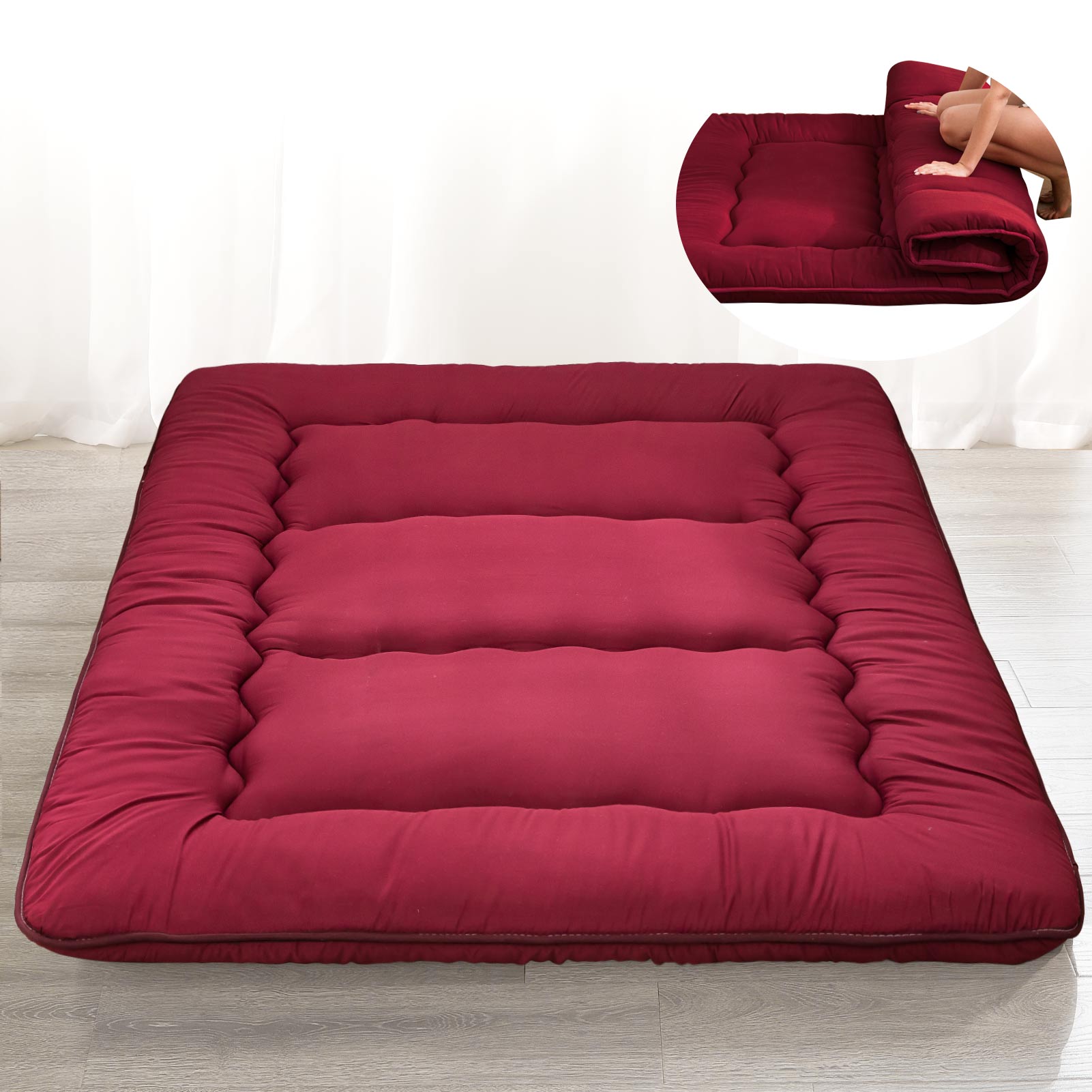 MAXYOYO Super thick Japanese Floor Futon Mattress, Burgundy