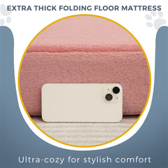 MAXYOYO Bean Bag Folding Sofa Bed, Floor Mattress Extra Thick Floor Sofa with Faux Fur Washable Cover, Pink