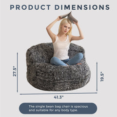 MAXYOYO Giant Bean Bag Chair, Faux Fur Bean Bag Couch for Adults, Accent Chair with Pocket, Plush Black