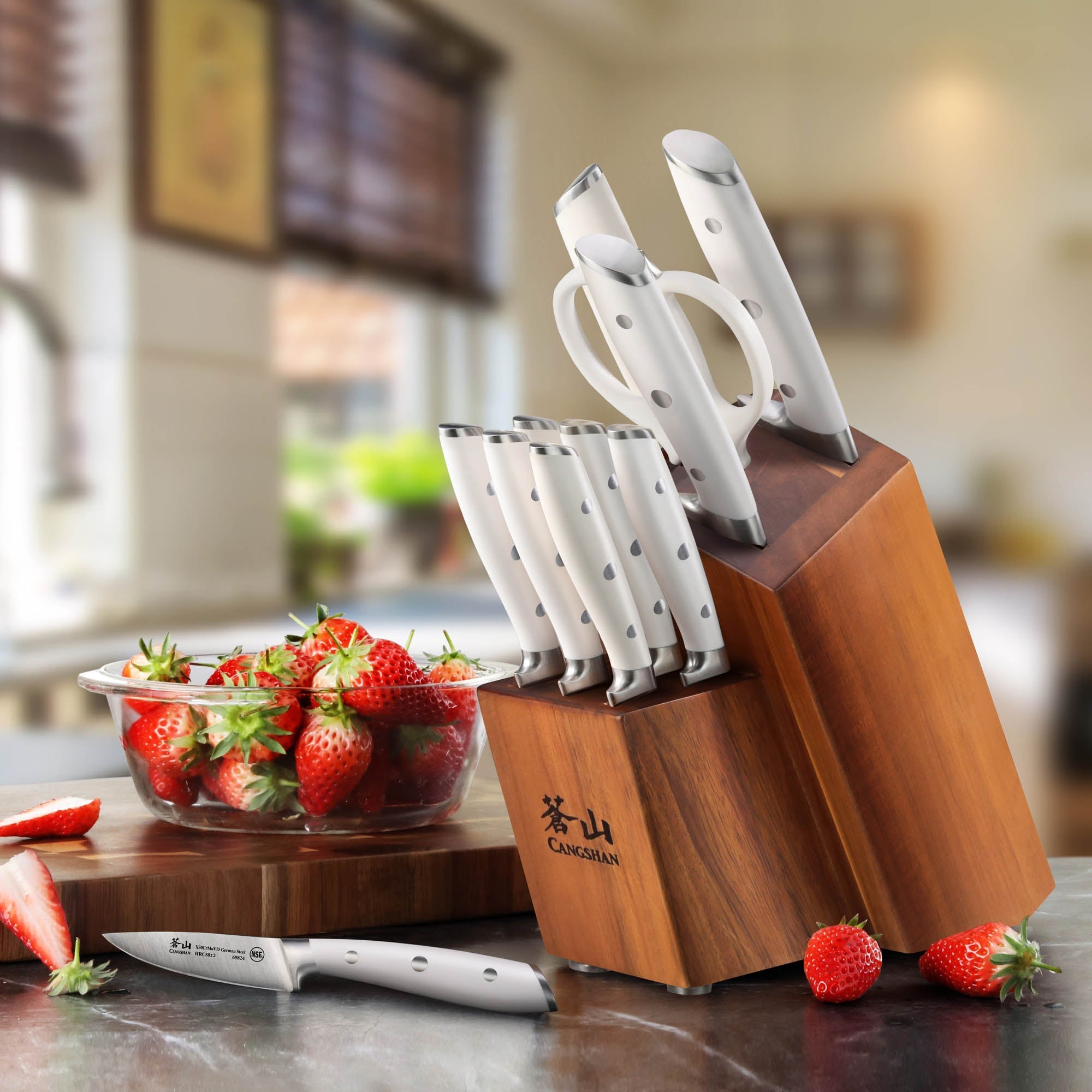 ALPS Series 12-Piece Knife Block Set, Forged German Steel, Acacia Block