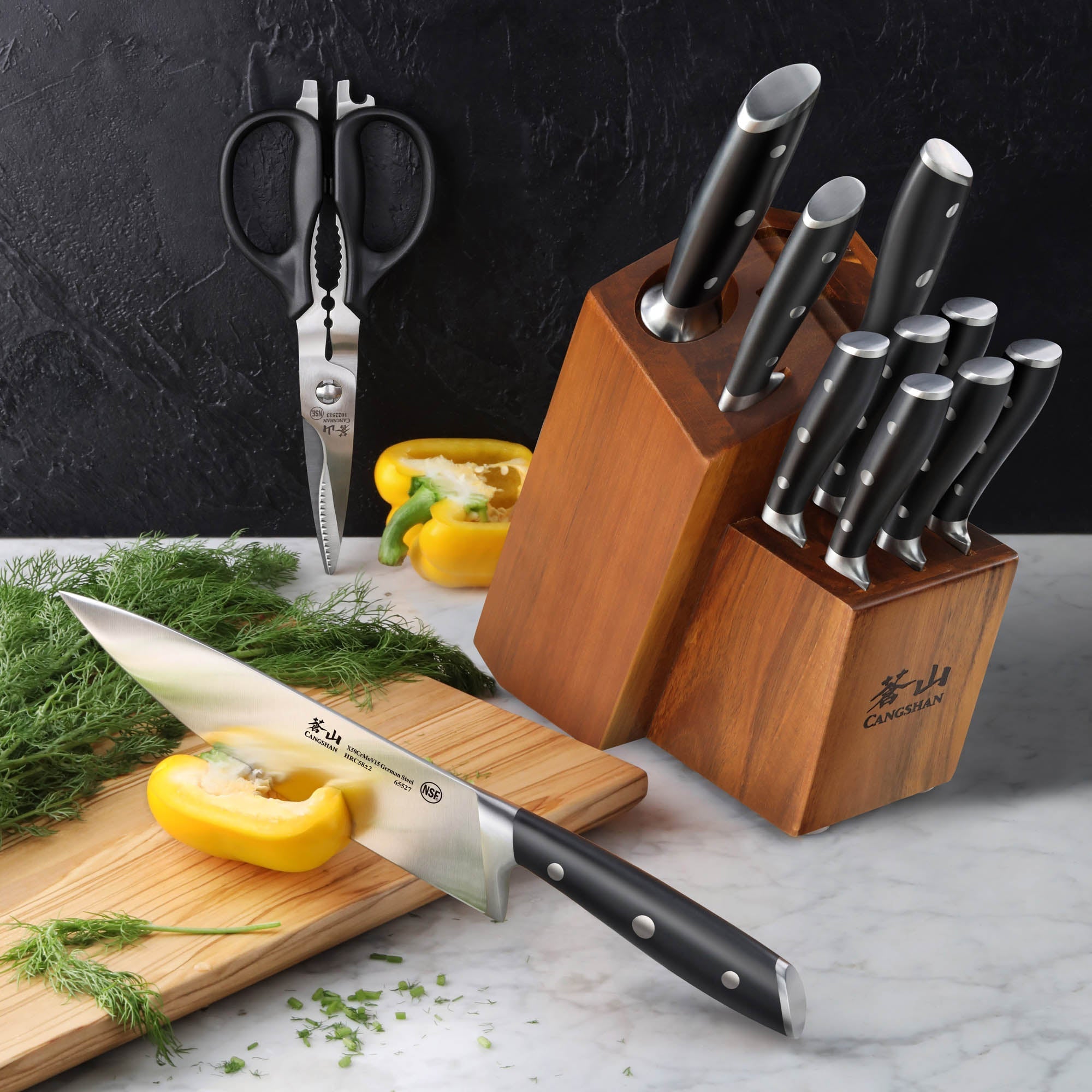 ALPS Series 12-Piece Knife Block Set, Forged German Steel, Acacia Block