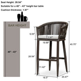 PURPLE LEAF Counter Stools Bar Stools Rattan Bar Stools Wicker Bar Chairs Woven Aluminum Barstools with Back and Cushions