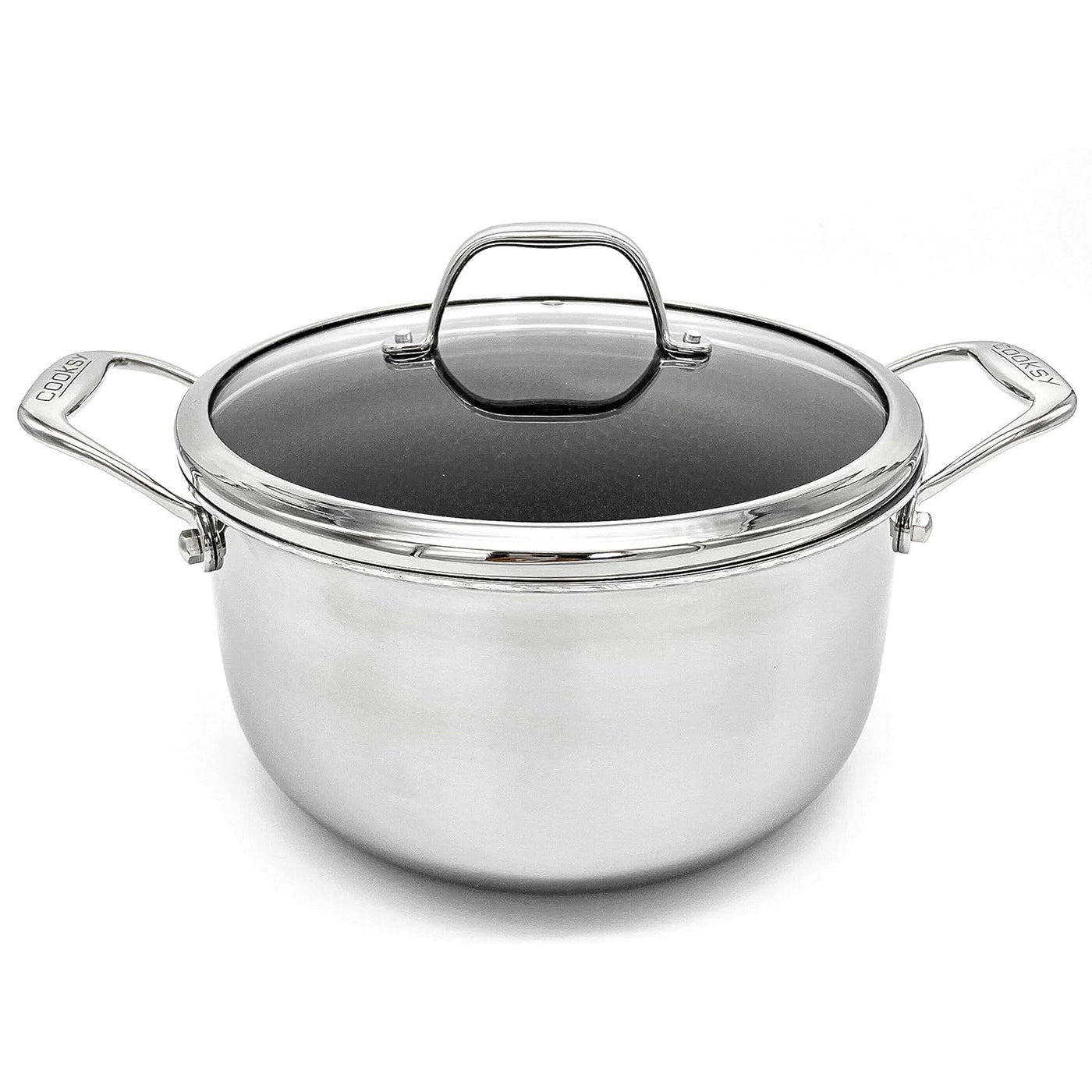 COOKSY 6.0 Quart Hexagon Surface Hybrid Stainless Steel Stock Pot with Lid