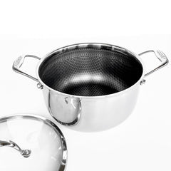 COOKSY 6.0 Quart Hexagon Surface Hybrid Stainless Steel Stock Pot with Lid