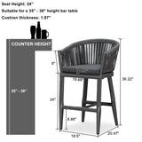PURPLE LEAF Counter Stools Bar Stools Rattan Bar Stools Wicker Bar Chairs Woven Aluminum Barstools with Back and Cushions