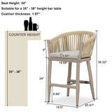 PURPLE LEAF Counter Stools Bar Stools Rattan Bar Stools Wicker Bar Chairs Woven Aluminum Barstools with Back and Cushions