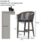 PURPLE LEAF Counter Stools Bar Stools Rattan Bar Stools Wicker Bar Chairs Woven Aluminum Barstools with Back and Cushions