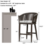 PURPLE LEAF Counter Stools Bar Stools Rattan Bar Stools Wicker Bar Chairs Woven Aluminum Barstools with Back and Cushions