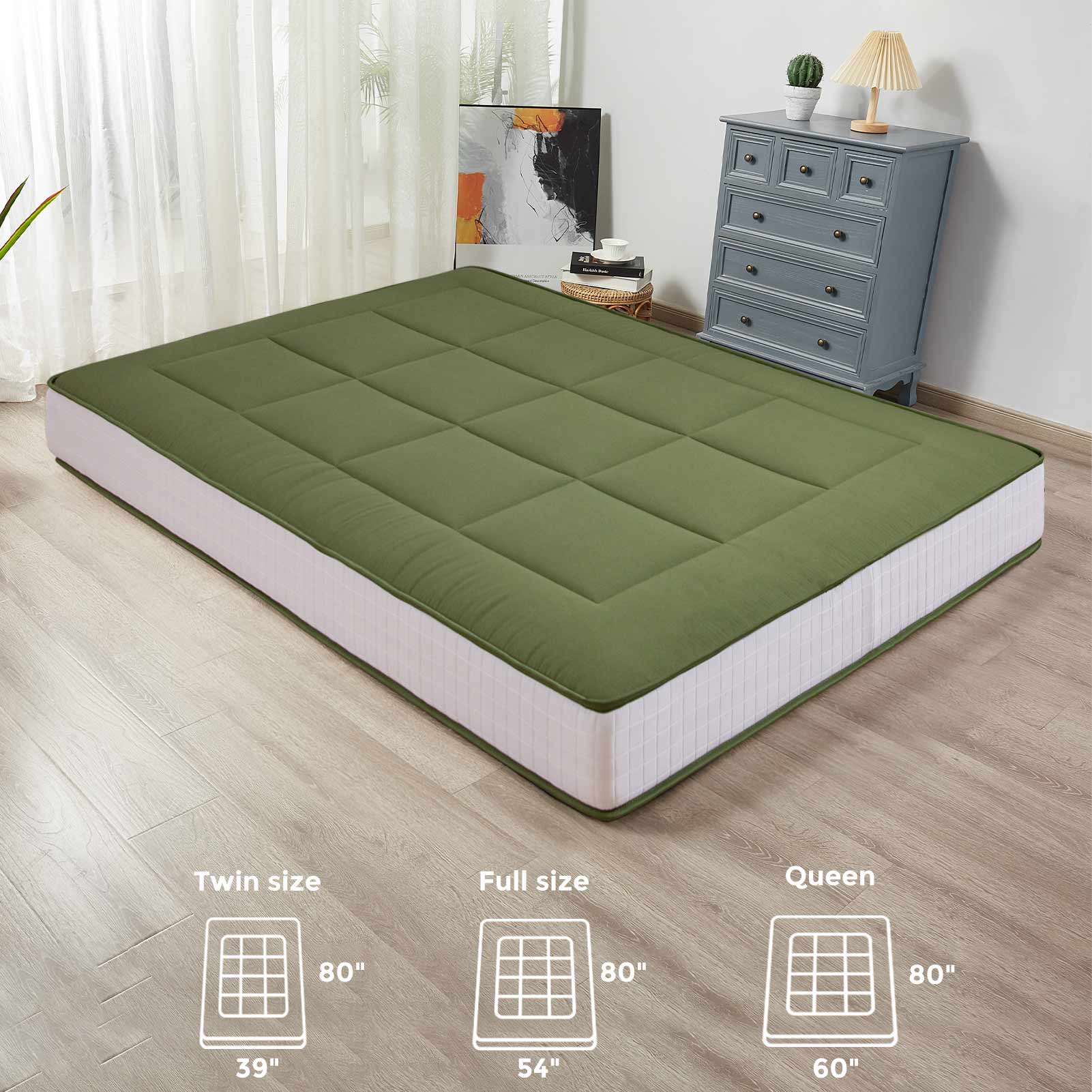 MAXYOYO 8 Inch Futon Mattress, Super Thick Square Quilting Japanese Futon Bed, Green