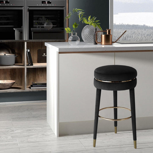 Coral Contemporary Swivel Counter Stool with Elegant Design, Soft Upholstery, and Gold Accents