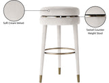 Coral Contemporary Swivel Counter Stool with Elegant Design, Soft Upholstery, and Gold Accents