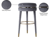 Coral Contemporary Swivel Counter Stool with Elegant Design, Soft Upholstery, and Gold Accents