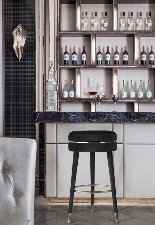 Coral Velvet Swivel Bar Stool - Elegant Contemporary Design with Durable Wood Frame & Metal Accents