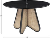 Butterfly Mid-Century Dining Table with Natural Cane Base and Solid Rubber Wood Frame for Elegance