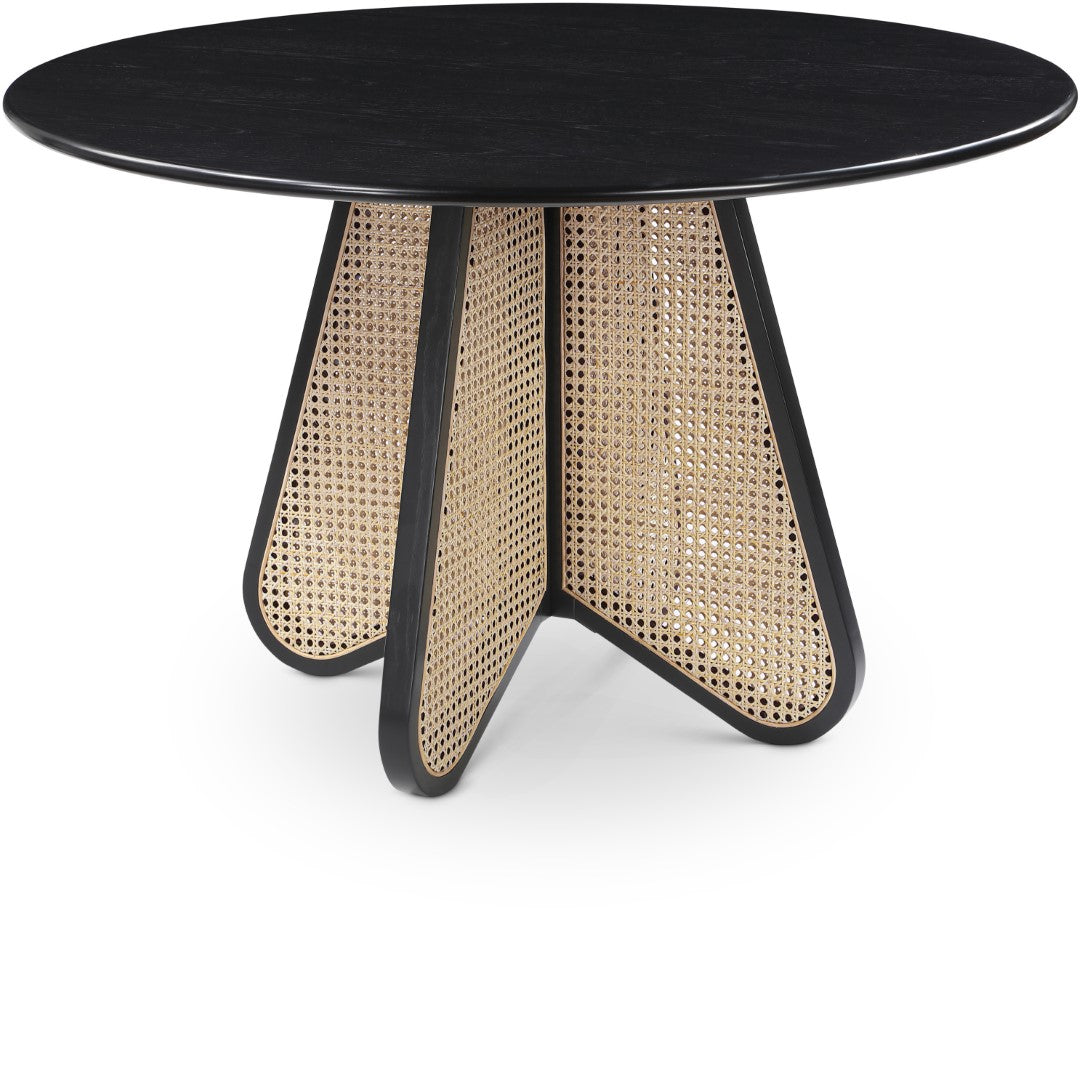 Butterfly Mid-Century Dining Table with Natural Cane Base and Solid Rubber Wood Frame for Elegance