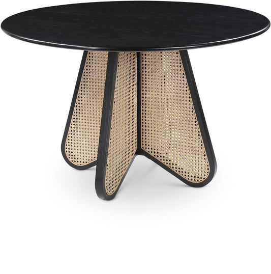 Butterfly Mid-Century Dining Table with Natural Cane Base and Solid Rubber Wood Frame for Elegance