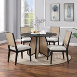 Butterfly Mid-Century Dining Table with Natural Cane Base and Solid Rubber Wood Frame for Elegance