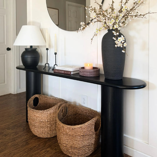 Baguette 70" Oval Black Solid Wood Console Table