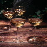 Vintage Crystal Champagne Coupe Gold Rim Glasses | Set of 4 | 7 oz