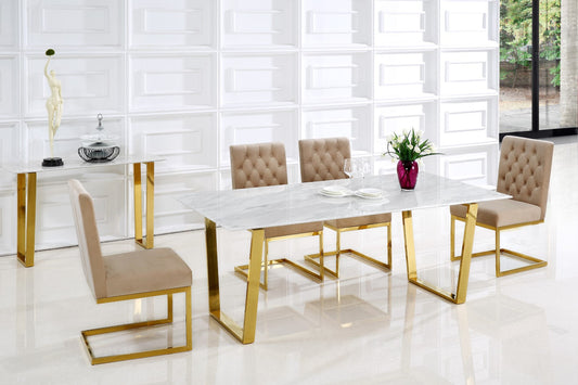 Cameron Gold Stainless Steel Dining Table with Solid Stone Top - Contemporary Elegance for Your Home