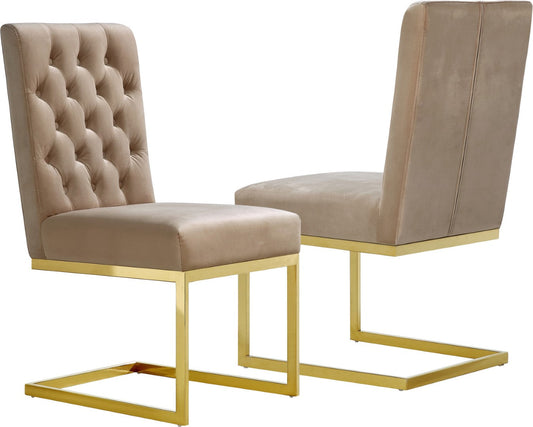 Cameron Velvet Dining Chair Set - Contemporary Design with Gold Stainless Steel Base and Deep Tufting