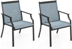 Tangkula Patio Dining Chairs Set of 2, Large Outdoor Chairs with Breathable Seat & Metal Frame