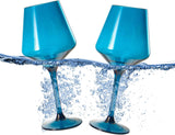 Floating Wine Glasses for Pool - Set of 2-15 OZ Shatterproof Poolside Wine Glasses, Tritan Plastic Reusable, Beach Outdoor Cocktail, Wine, Champagne, Water Glassware Spring Summer (Muted Blue)