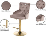 Claude Contemporary Adjustable Stool with Plush Velvet, Chrome Trim, and Deep Tufted Design for Comfort