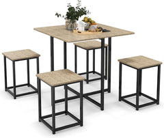 Tangkula Compact 5-Piece Dining Table Set for 4, Small Kitchen Table Set with Square Stools and Metal Frame