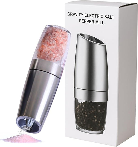 Battery Operated Salt & Pepper Grinder with LED Light, Silver