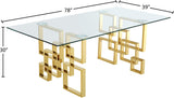 Pierre Gold Geometric Dining Table with Thick Glass Top - Contemporary Artistic Design for Elegance