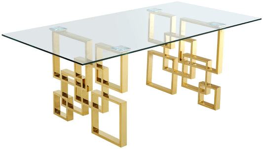 Pierre Gold Geometric Dining Table with Thick Glass Top - Contemporary Artistic Design for Elegance