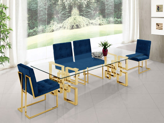 Pierre Gold Geometric Dining Table with Thick Glass Top - Contemporary Artistic Design for Elegance