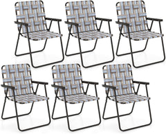 Tangkula Set of 6 Patio Folding Chairs, Outdoor Folding Lawn Chair Set with Armrest, Heavy Duty Steel Frame